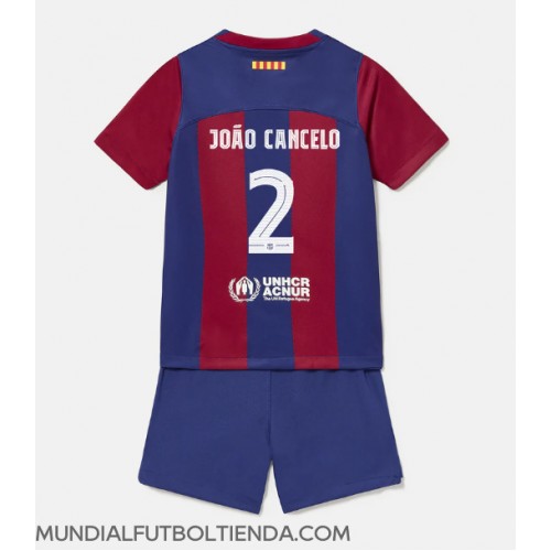 Camiseta Barcelona Joao Cancelo #2 Primera Equipación Replica 2023-24 para niños mangas cortas (+ Pantalones cortos)